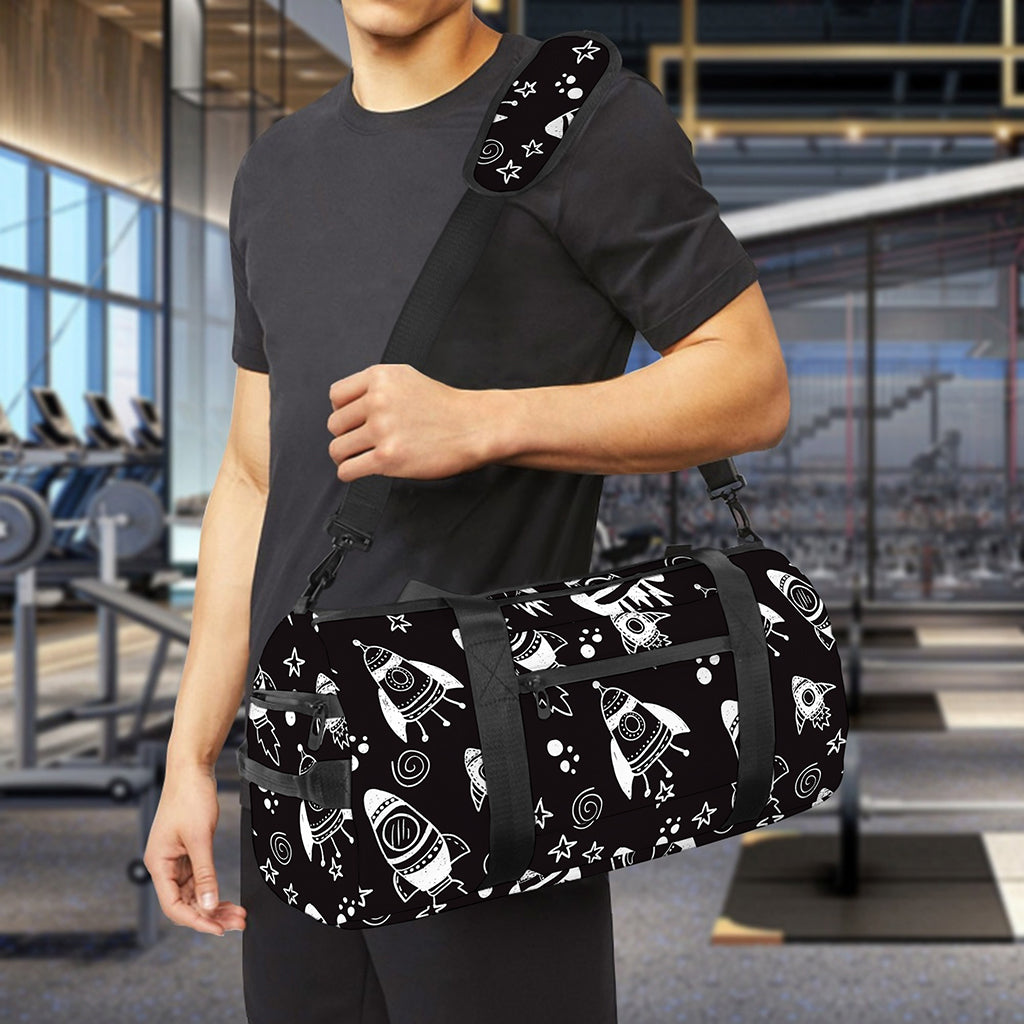 Black And White Rocket Pattern Print Gym Bag