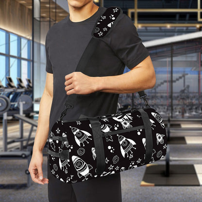 Black And White Rocket Pattern Print Gym Bag