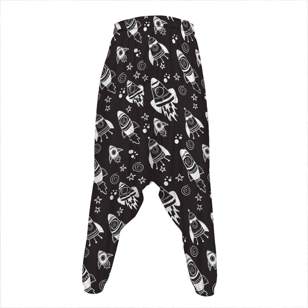 Black And White Rocket Pattern Print Hammer Pants