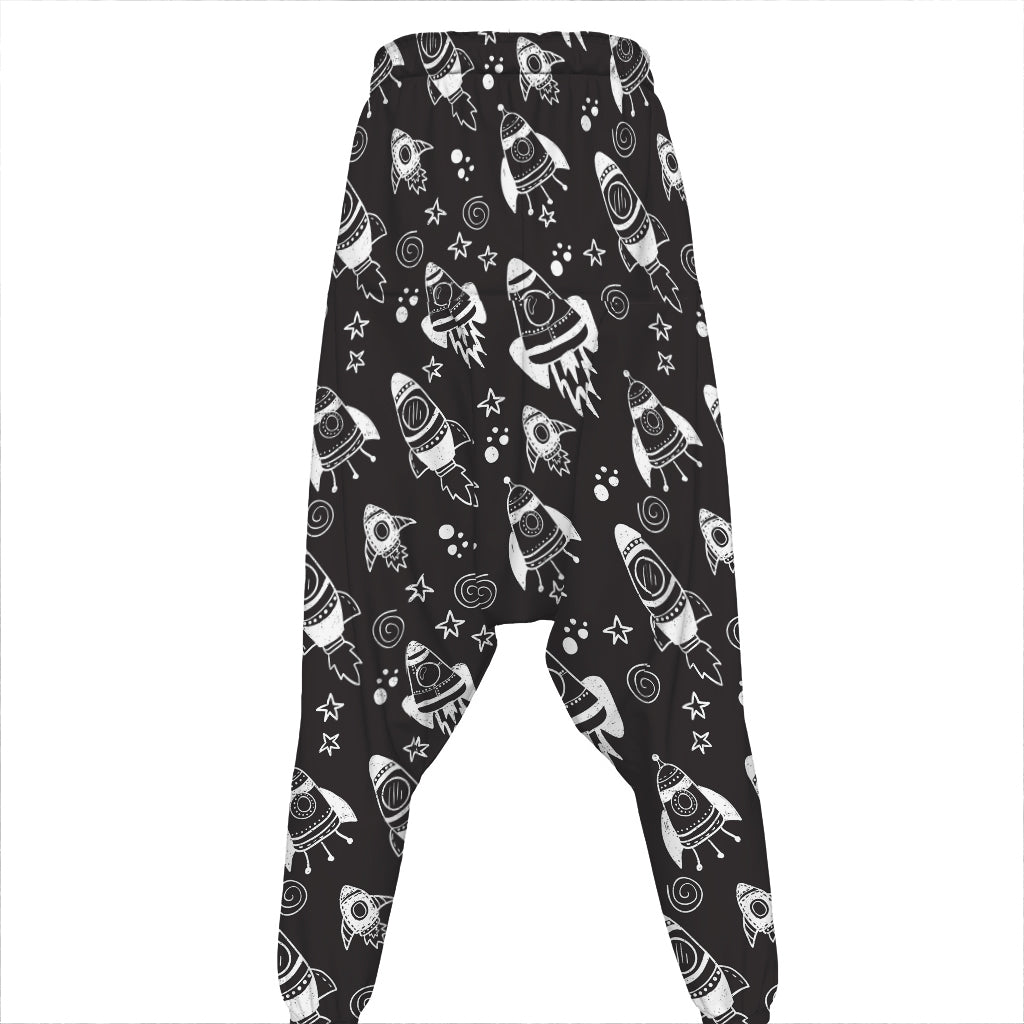 Black And White Rocket Pattern Print Hammer Pants