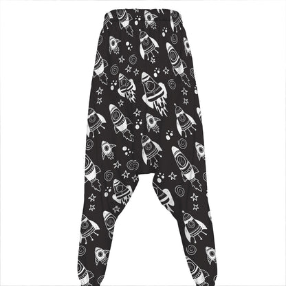 Black And White Rocket Pattern Print Hammer Pants