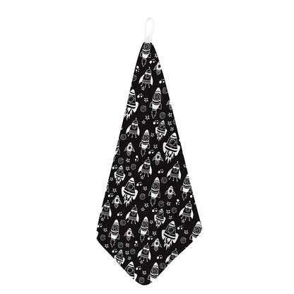 Black And White Rocket Pattern Print Hand Towel
