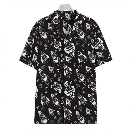 Black And White Rocket Pattern Print Hawaiian Shirt