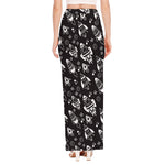 Black And White Rocket Pattern Print High Slit Maxi Skirt