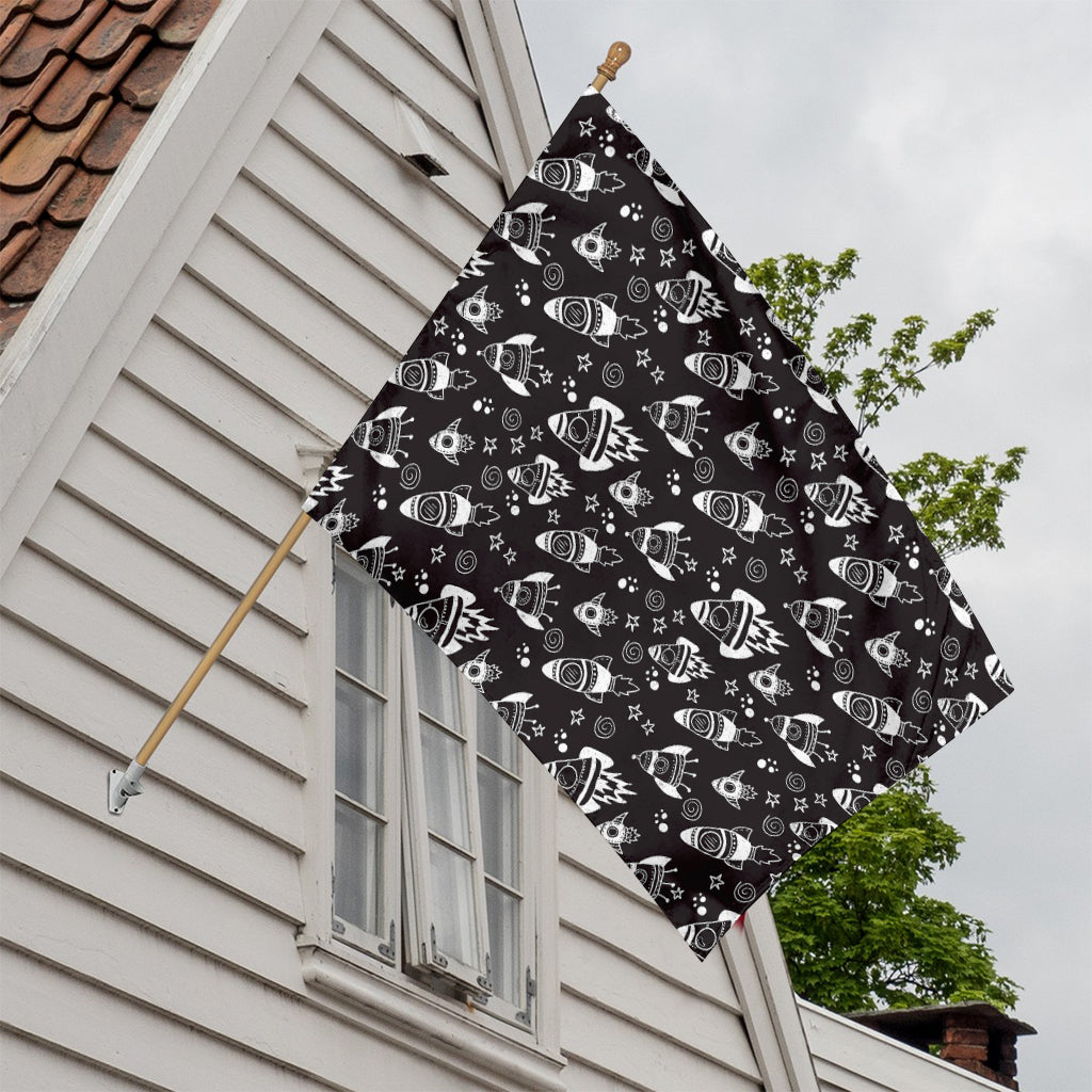 Black And White Rocket Pattern Print House Flag