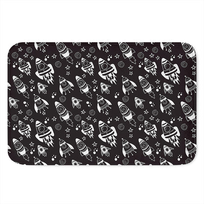 Black And White Rocket Pattern Print Indoor Door Mat