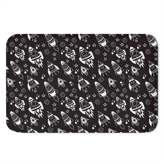 Black And White Rocket Pattern Print Indoor Door Mat