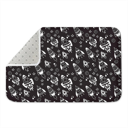 Black And White Rocket Pattern Print Indoor Door Mat