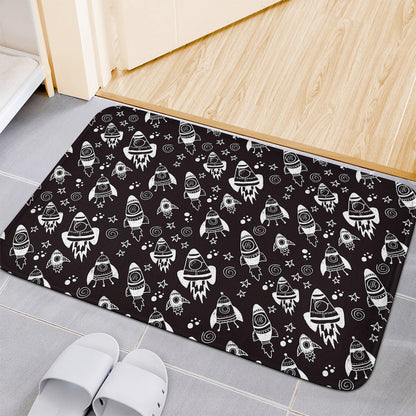 Black And White Rocket Pattern Print Indoor Door Mat