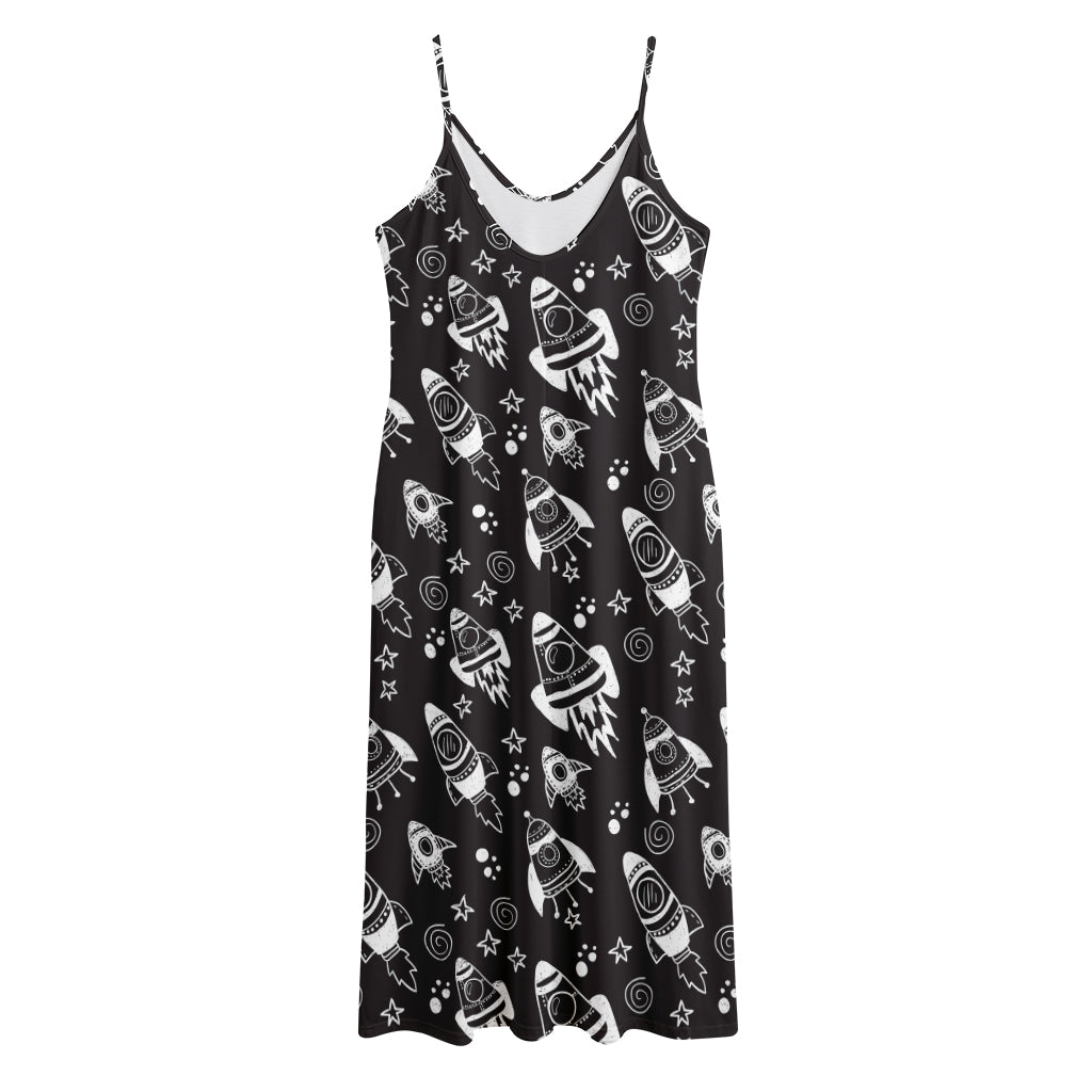 Black And White Rocket Pattern Print Jersey Midi Cami Dress
