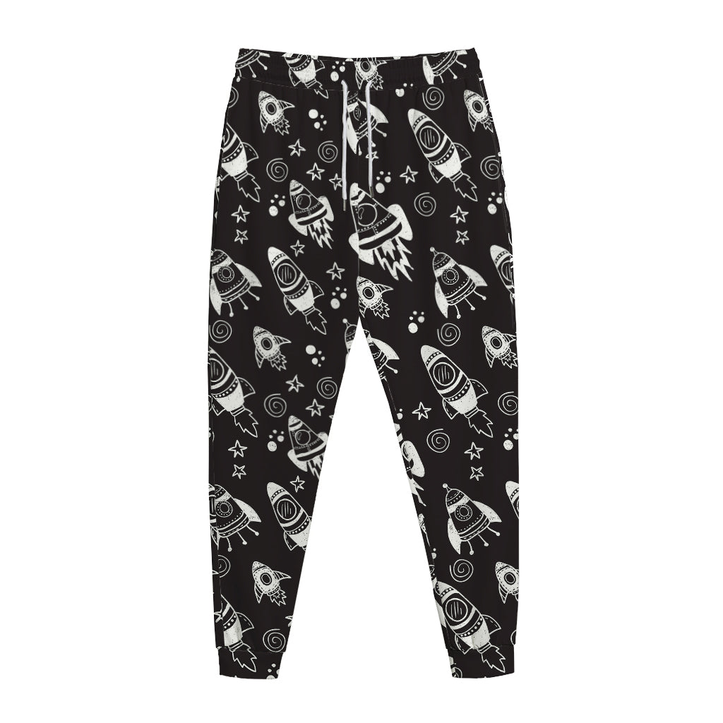 Black And White Rocket Pattern Print Jogger Pants