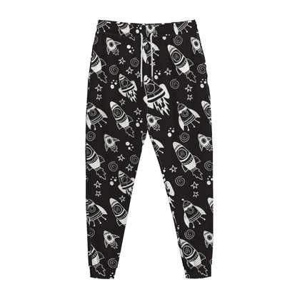 Black And White Rocket Pattern Print Jogger Pants