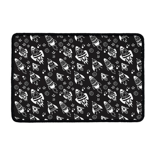 Black And White Rocket Pattern Print Kitchen Mat