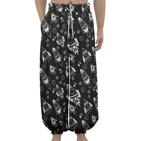 Black And White Rocket Pattern Print Lantern Pants