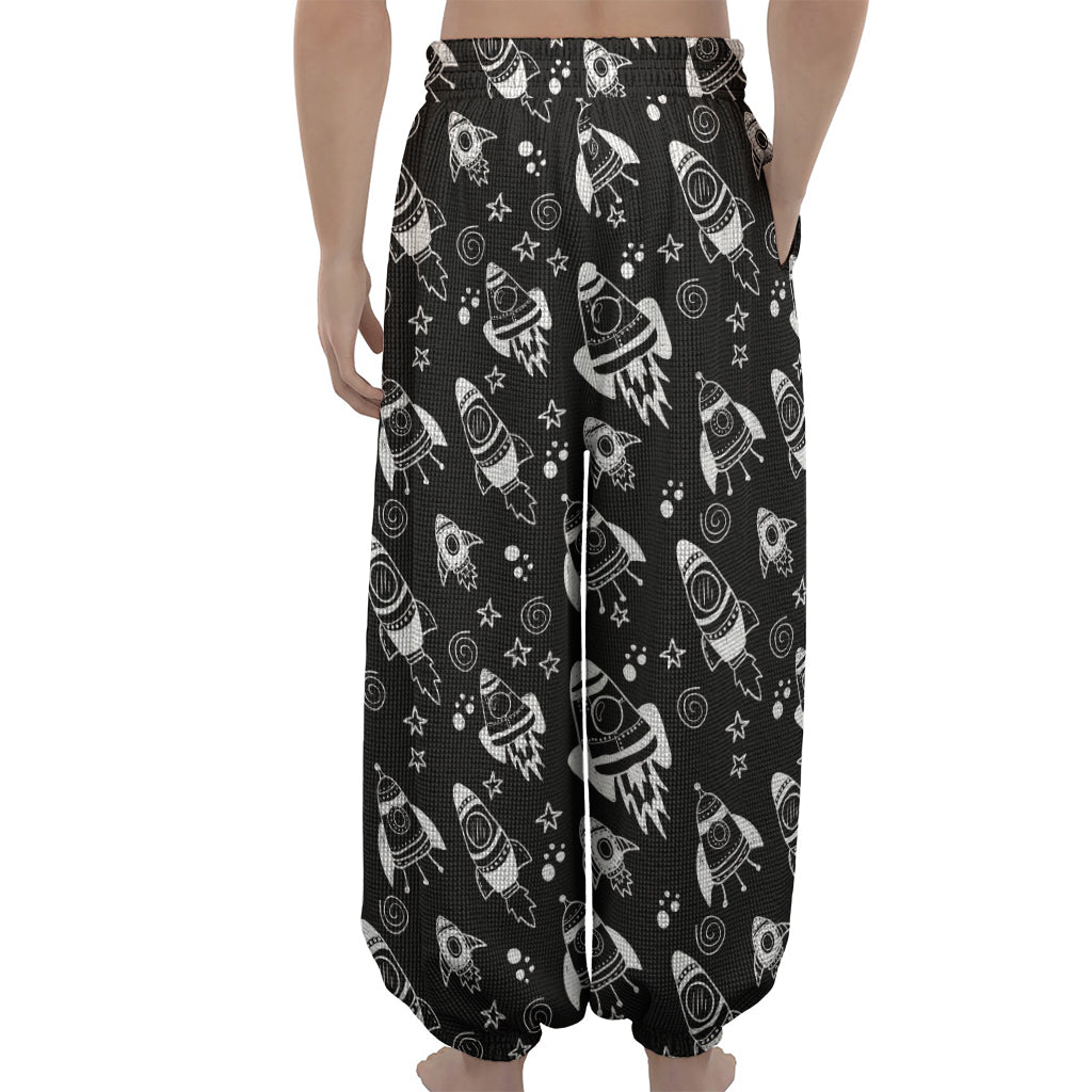 Black And White Rocket Pattern Print Lantern Pants