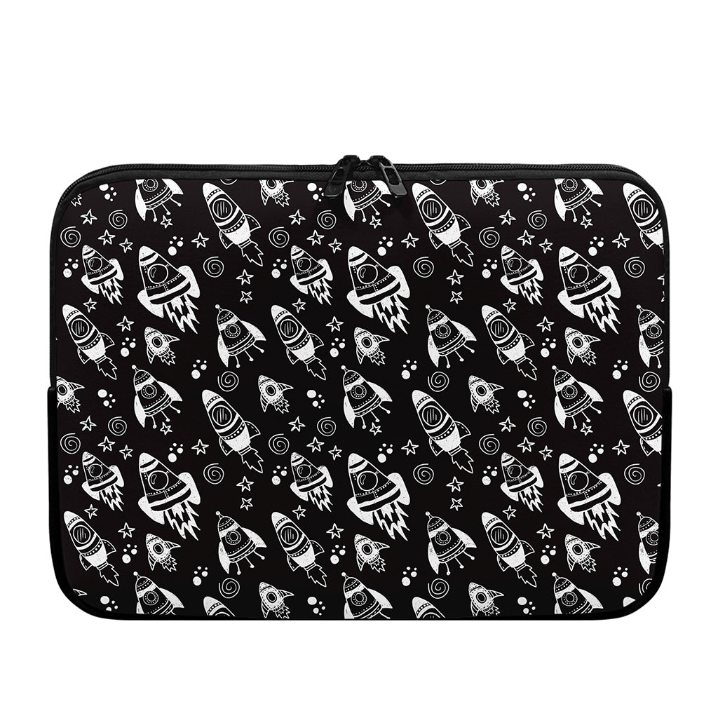 Black And White Rocket Pattern Print Laptop Sleeve