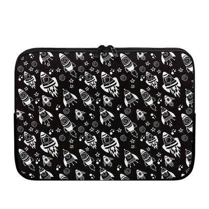 Black And White Rocket Pattern Print Laptop Sleeve