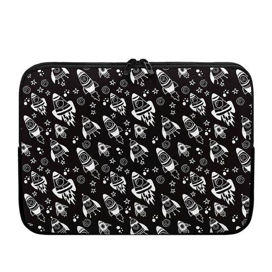 Black And White Rocket Pattern Print Laptop Sleeve