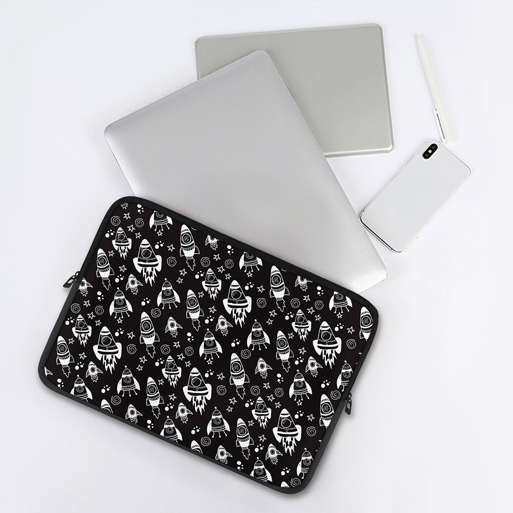 Black And White Rocket Pattern Print Laptop Sleeve