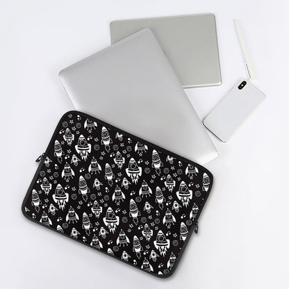 Black And White Rocket Pattern Print Laptop Sleeve