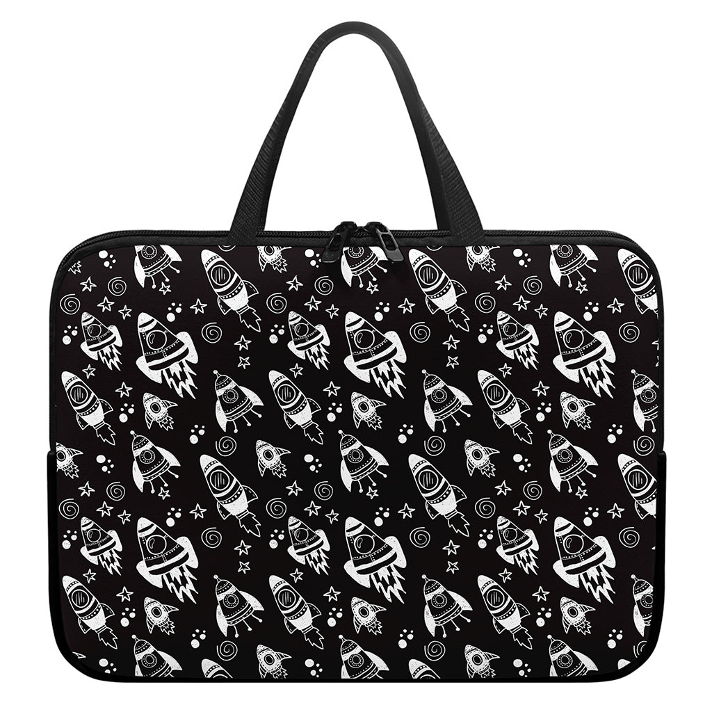 Black And White Rocket Pattern Print Laptop Sleeve With Handle