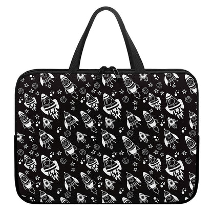 Black And White Rocket Pattern Print Laptop Sleeve With Handle
