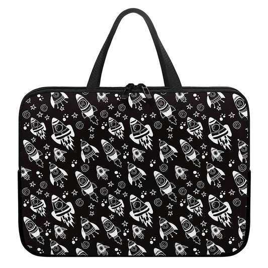 Black And White Rocket Pattern Print Laptop Sleeve With Handle
