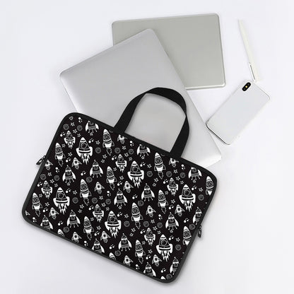 Black And White Rocket Pattern Print Laptop Sleeve With Handle