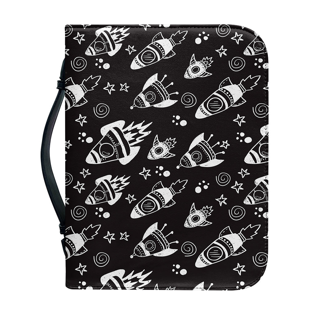 Black And White Rocket Pattern Print Leather Bible Cover