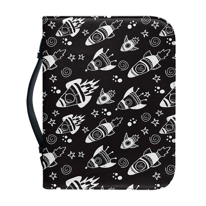 Black And White Rocket Pattern Print Leather Bible Cover