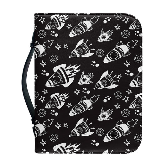 Black And White Rocket Pattern Print Leather Bible Cover