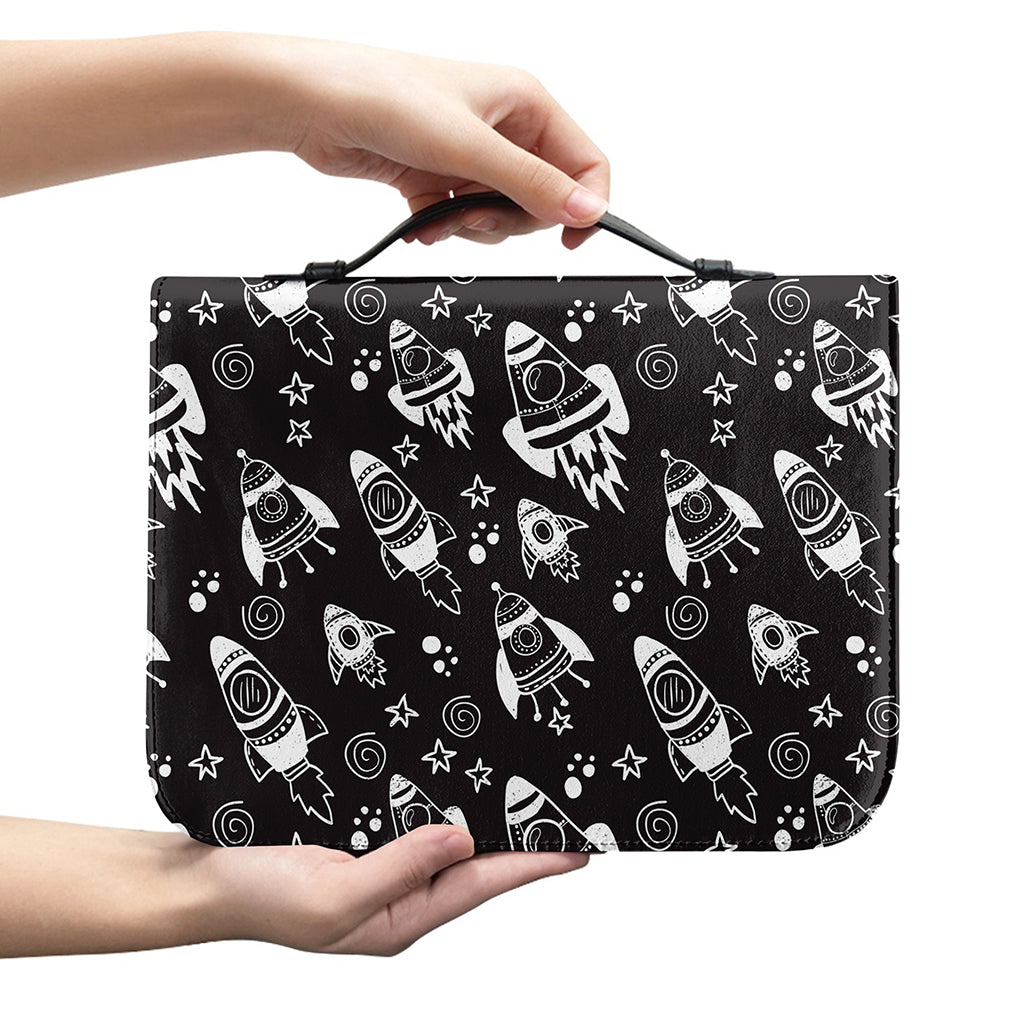 Black And White Rocket Pattern Print Leather Bible Cover