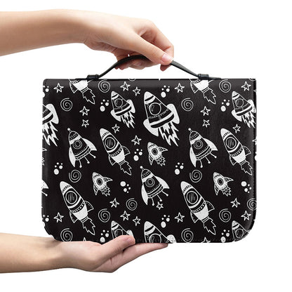 Black And White Rocket Pattern Print Leather Bible Cover