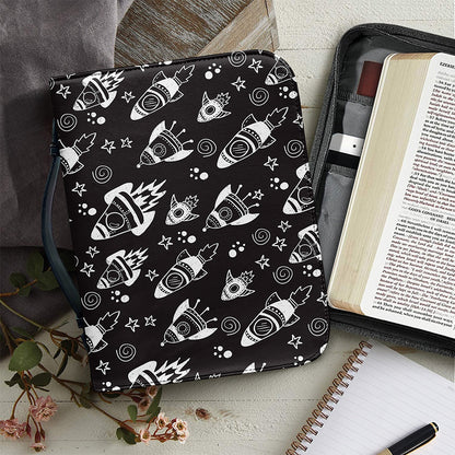 Black And White Rocket Pattern Print Leather Bible Cover