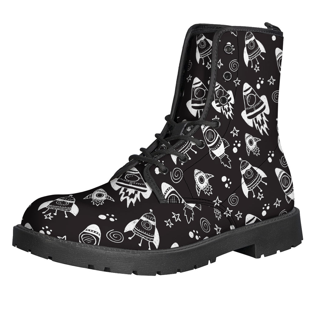 Black And White Rocket Pattern Print Backpack