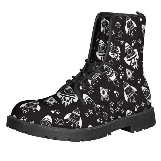Black And White Rocket Pattern Print Backpack