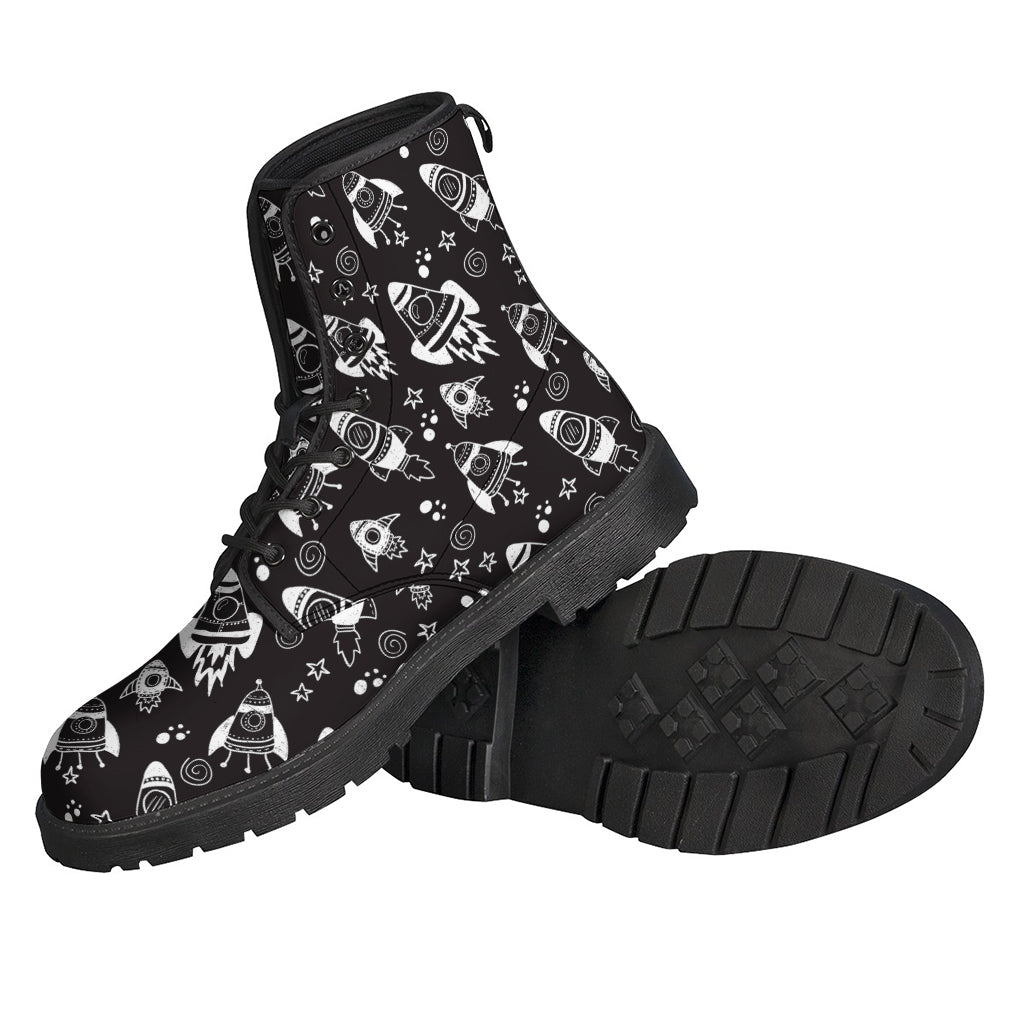 Black And White Rocket Pattern Print Backpack