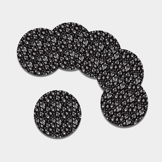 Black And White Rocket Pattern Print Leather Coaster Set