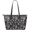 Black And White Rocket Pattern Print Leather Tote Bag With Zipper