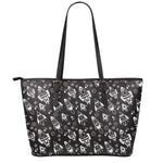 Black And White Rocket Pattern Print Leather Tote Bag