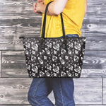 Black And White Rocket Pattern Print Leather Tote Bag