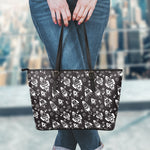 Black And White Rocket Pattern Print Leather Tote Bag