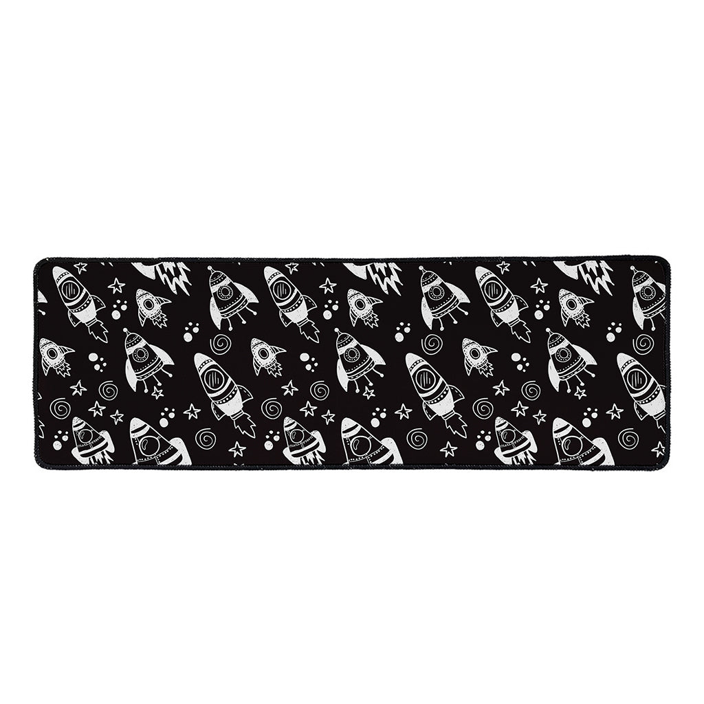 Black And White Rocket Pattern Print Long Kitchen Mat
