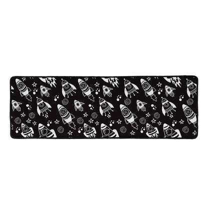 Black And White Rocket Pattern Print Long Kitchen Mat