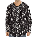 Black And White Rocket Pattern Print Long Sleeve Baseball Jersey