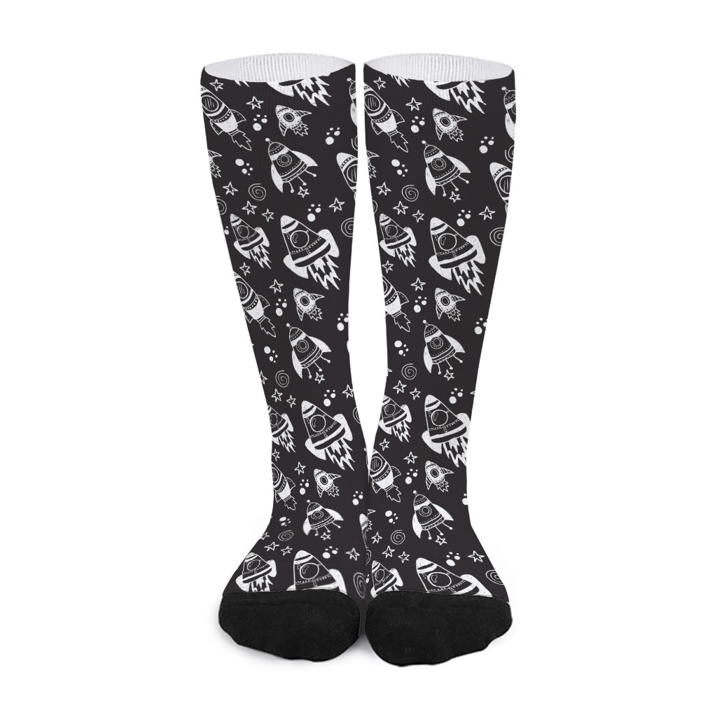 Black And White Rocket Pattern Print Long Socks
