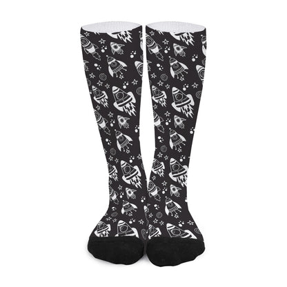 Black And White Rocket Pattern Print Long Socks