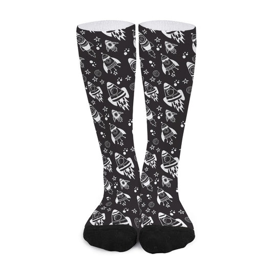 Black And White Rocket Pattern Print Long Socks