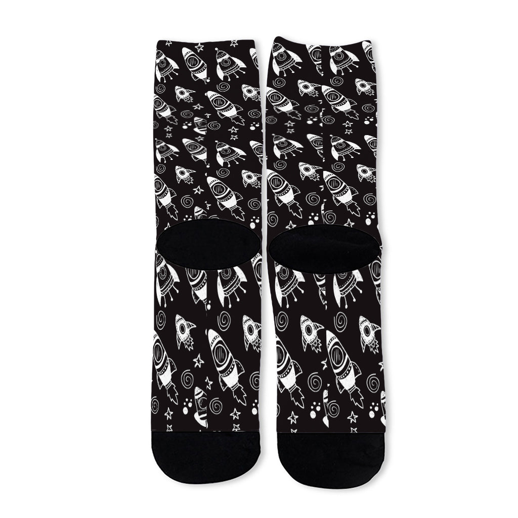 Black And White Rocket Pattern Print Long Socks