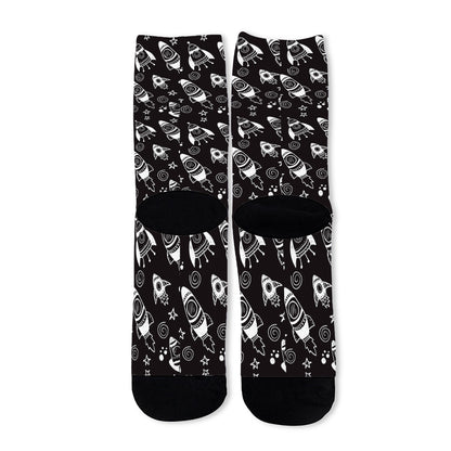 Black And White Rocket Pattern Print Long Socks